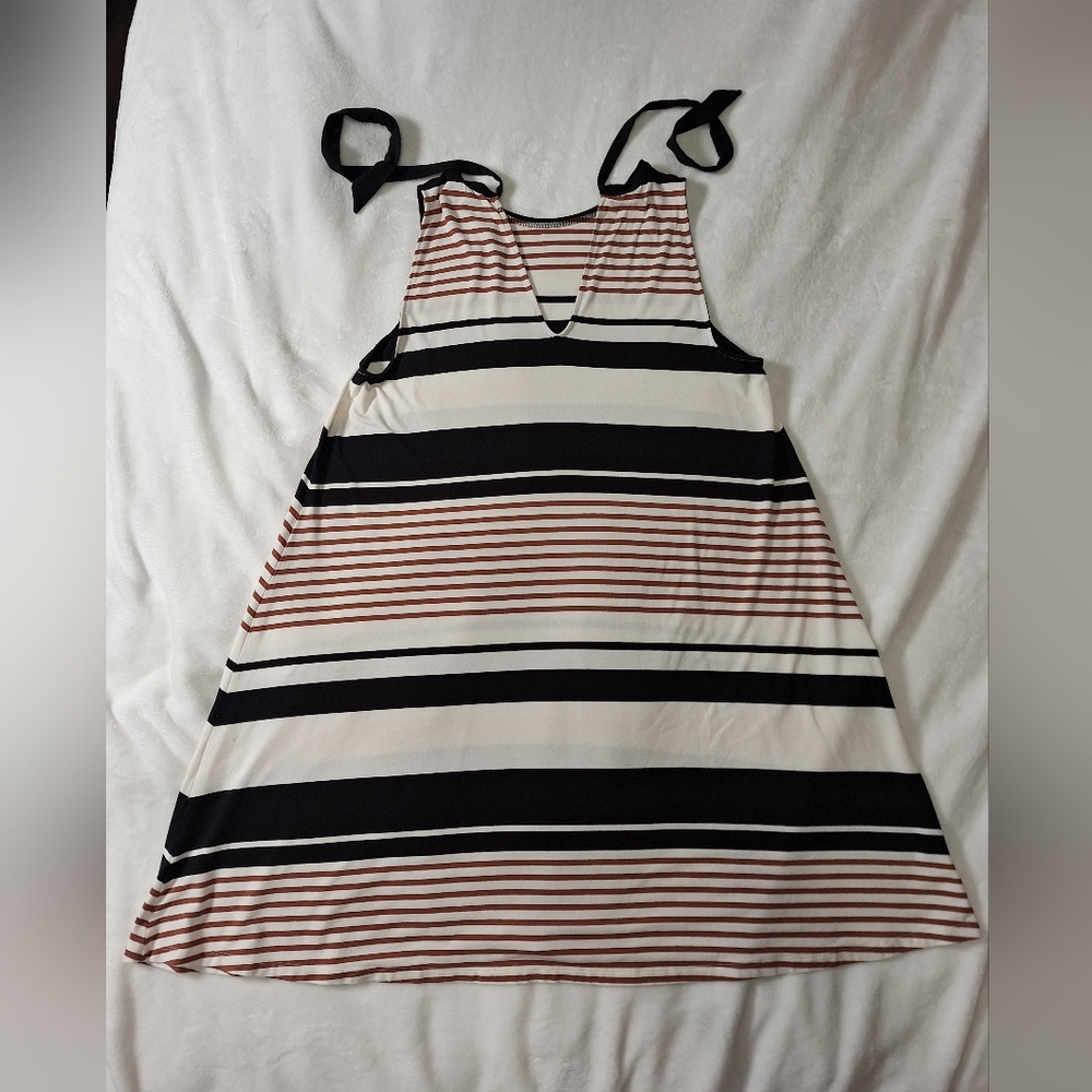 Summer Striped A-Line Sundress – Adjustable Tie Shoulders – Lightweight & Flowy